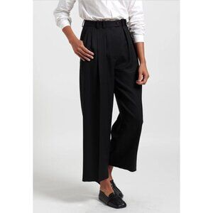 The Row Marian Wool Blend Pleated Front High Rise Wide Leg Pants Black 8